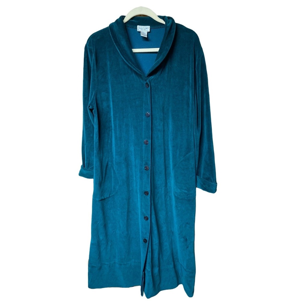Anne Lewin Green Velour Button Front Maxi Long Robe Size‎ Large Vintage 1980's